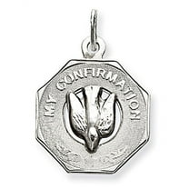 My Confirmation Dove Cut-out Religious Medal - Under 2/3 Inch X Under 2/3 Inch in Sterling Silver