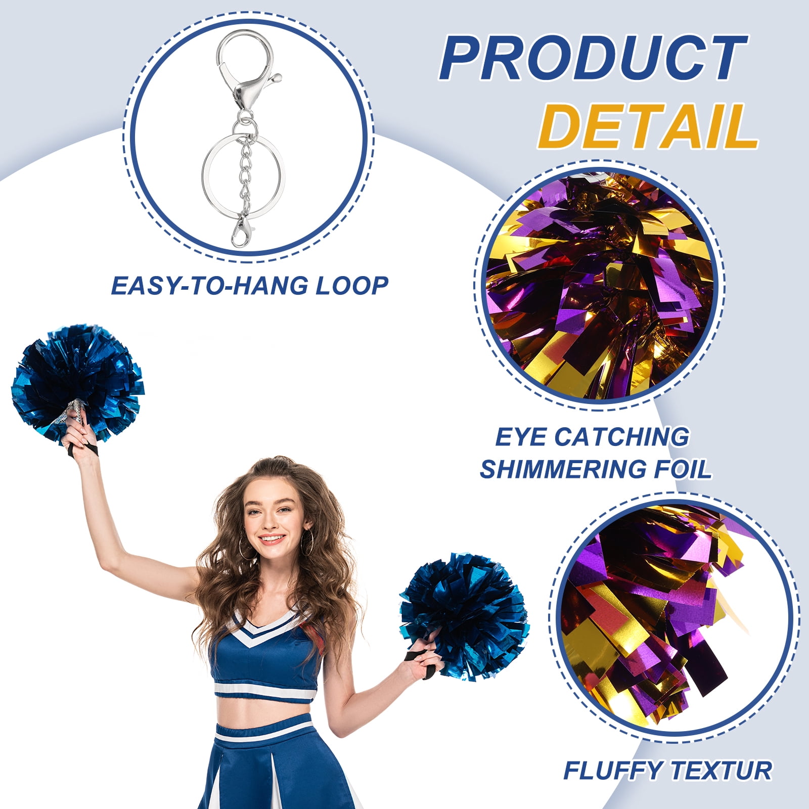 Uxcell 20 Pcs Cheer Pom Pom Keychain Cheerleading Gift Charm Plastic Keyring Bulk for Christmas Purple Gold Tone