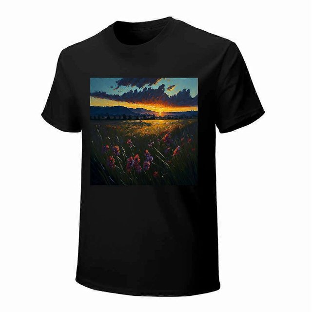 Afterglow T-shirt Flower Sea T-shirt Landscape Painting T-shirt Unisex tees Casual short sleeve
