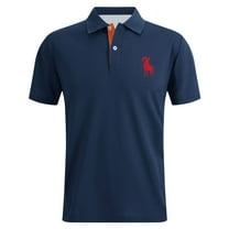 Mens Tshirts Short Sleeve Button Up Collared Summer Golf Sports Dressy Polo Shirts Moisture Wicking Casual Breathable Deer Printed Men's Shirts Navy L