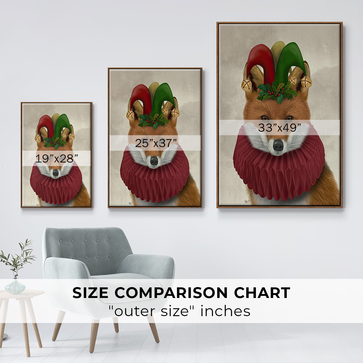 Christmas Foxy Christmas Fool - Framed Gallery Wrapped Holiday Canvas - 27 x 41 - Rosewood Frame