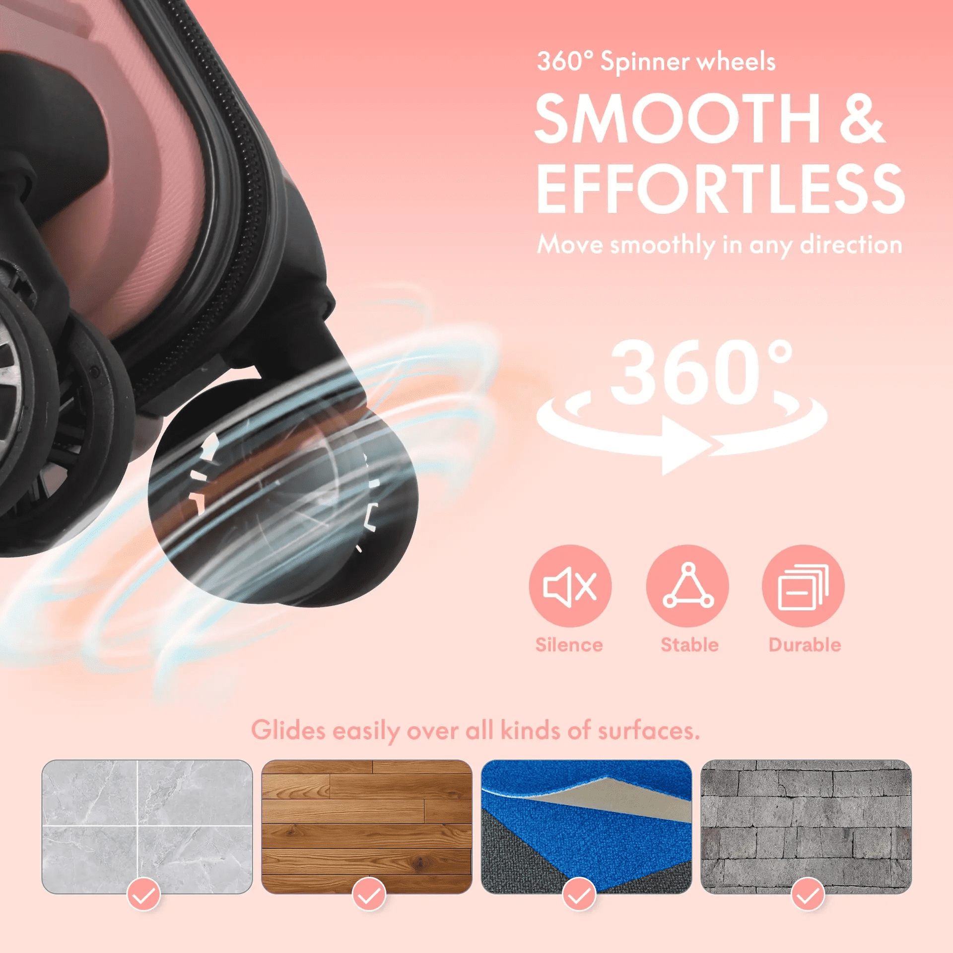 3-Piece PP Hardshell Luggage Set, Lightweight Scratch-Resistant Suitcases with TSA Lock, 4 Silent Spinner Wheels, 20"/24"/28", Dusty Pink