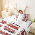 thumbnail image 3 of Castle Fairy Retro Fire Truck Twin Bedding for Teens, Classic Vehicle Print Duvet Cover Set for Bedroom, Red White,2pcs,No Comforter, 3 of 6