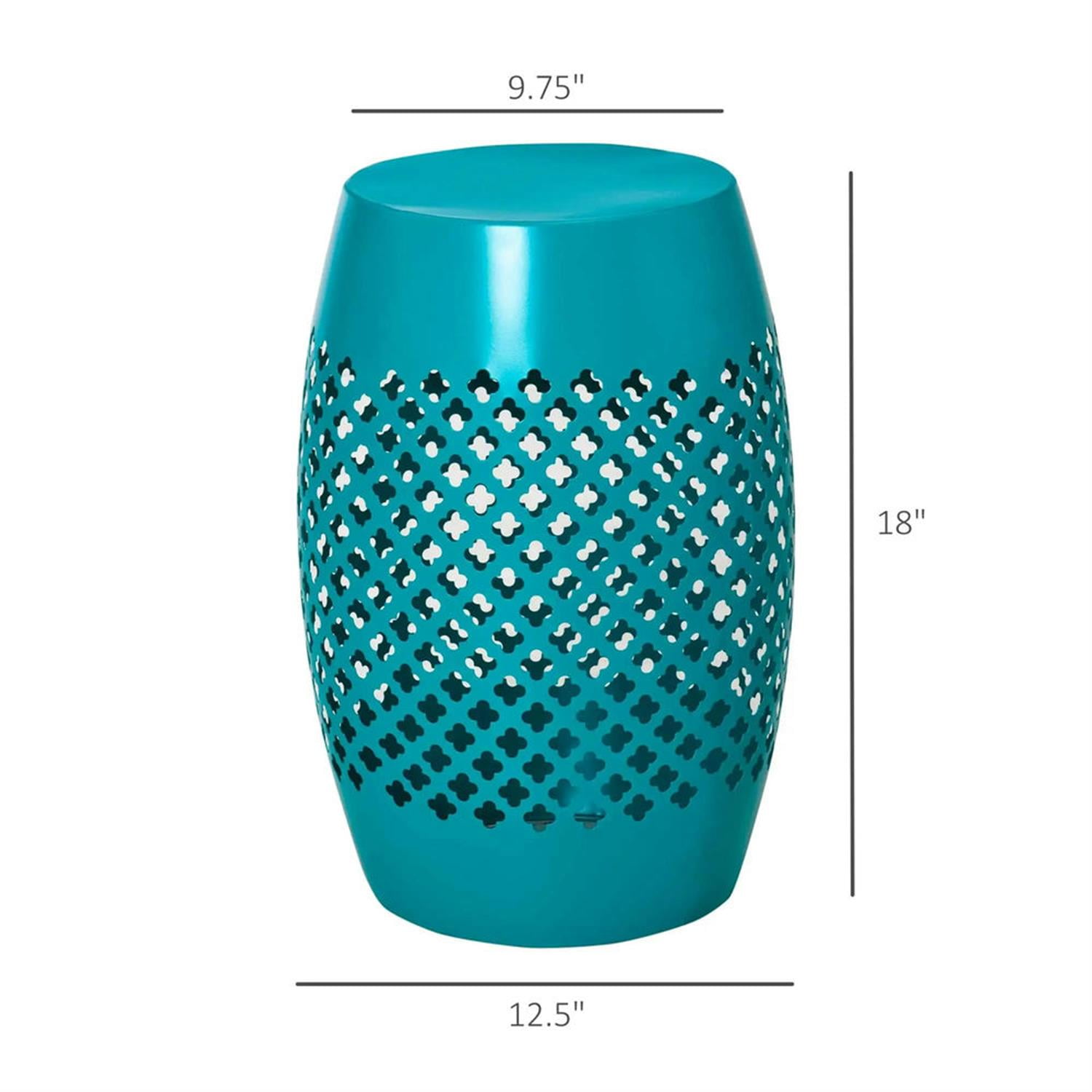 Demi Bonn 12" Steel Outdoor Round Side Table, Decorative Drum End Table, Indoor Outdoor Accent Table for Living Room Deck Garden, Blue