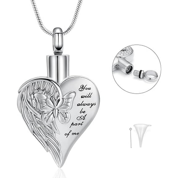 Heart Urn Necklace for Ashes for Women Butterfly Heart Cremation Jewelry Ashes Pendant for Human/Pet Keepsake Urn Locket