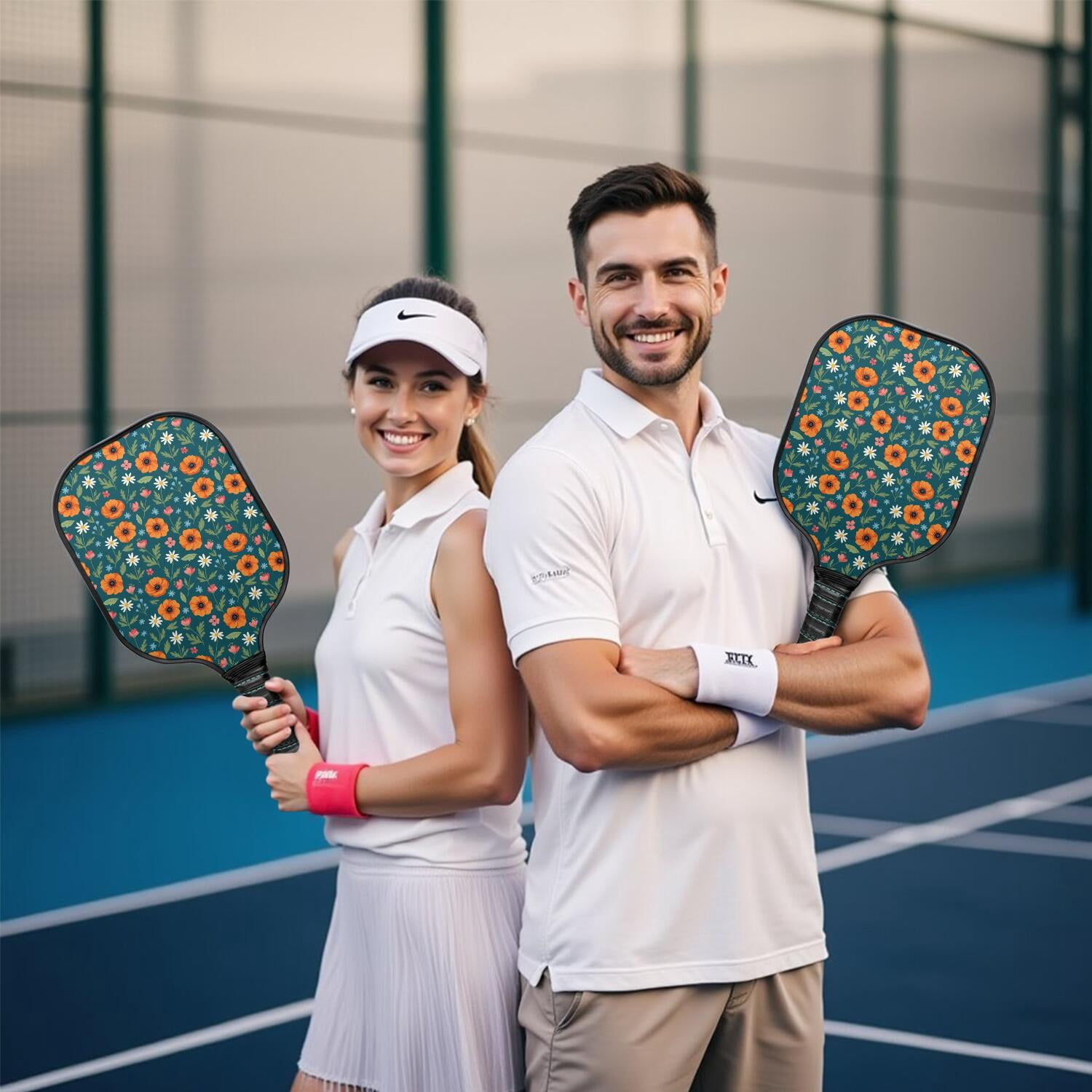 Pickleball Paddles Set,Pioneer Flower Floral Print Pattern Fiberglass Surface Pickleball Racket Set with 2 Indoor Outdoor Pickleball Balls and Pickleball Bag,Pickle-ball Equipment
