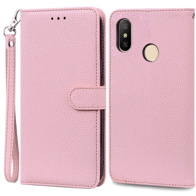 For Redmi Note 6 Pro Case Xiaomi Redmi 6 Pro Soft TPU Wallet Leather Case For Xiaomi Redmi 6 Case Note 6 Pro Flip Cover Fundas Pink -Strap For Redmi 6 Pro