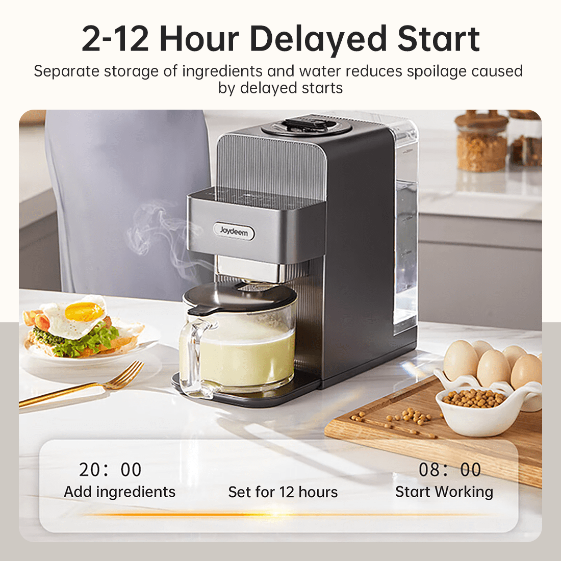 Joydeem Automatic Soymilk Maker Machine, Hot Cooking Blender for Soymilk, Nutmilk, Paste, Baby Food and Juice, 300-600ml Adjustable Capacity, Gray, JD-PB270