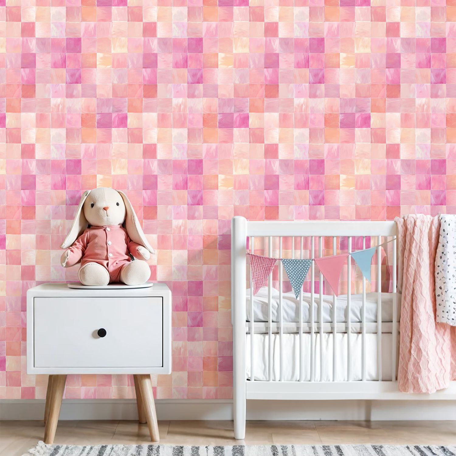Pastel Peel and Stick Wallpaper Pastel Watercolor Geometric Square Soft Wall Mural 23.6in x 9.8ft Self Adhesive Removable Wall Paper Renter Friendly Wallpaper for Girls Bedroom Classroom