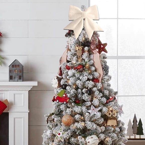 EWASWON 2 Pack White Christmas Glitter Bows, Foam Sparkly Holiday Decorations for Tree, Gifts & Party, Festive Winter Decor Set