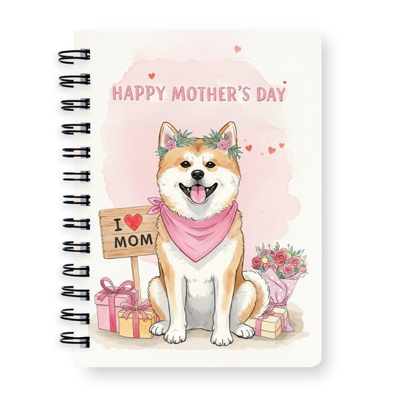 Happy Mother's Day Akita Love Dog Mom Heart Flower Spiral Bound Journal Inu Dog Lover 5x7in Spiral Notebook - 12004