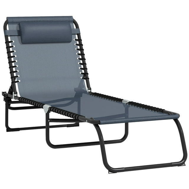 Outsunny Outdoor Folding Lounge Chair with Headrest - Set of 1, Grey