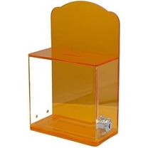 Acrylic Donation Suggestion collection Box For Fundraising Wall mounted Or Retail Countertop Tip Box with curved edges back wall display area 10 x 6 inches, Lock With set of keys Translucent Orange