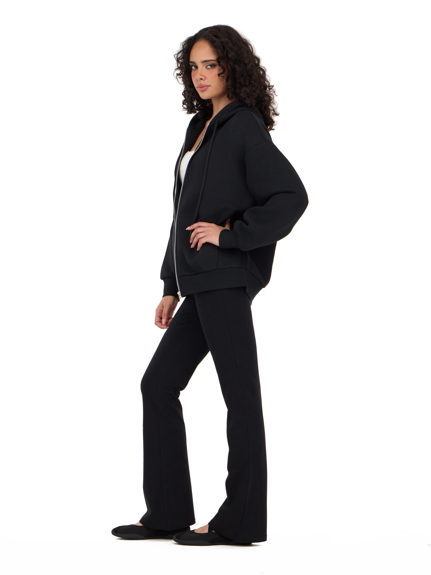 Forever 21 Women's Fleece Zip Up Hoodie with Front and Back Graphic Detail, Relaxed Fit Sweatshirt Jacket, Casual Everyday Layering Style, Black, XXS-4X