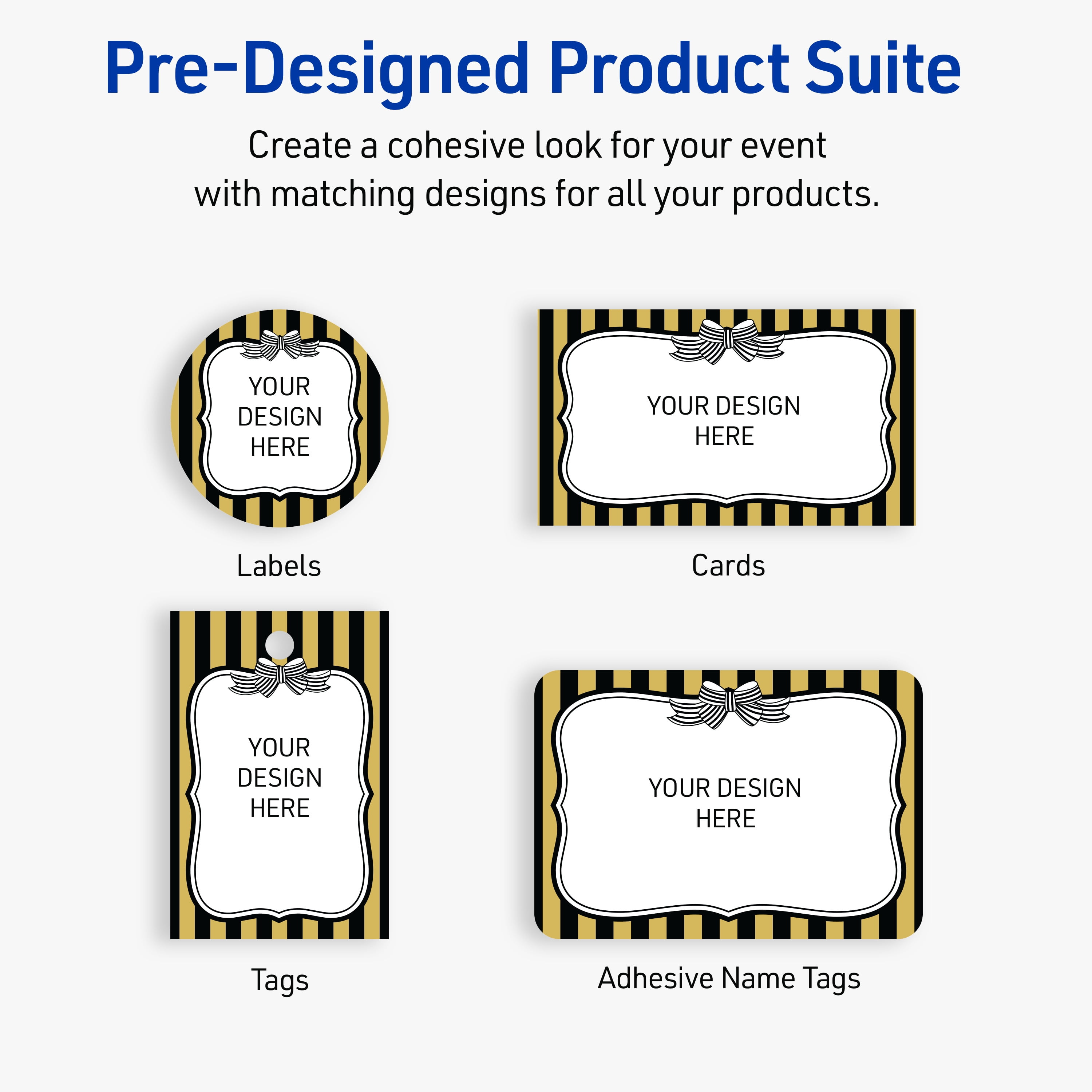 Avery Labels, 2" x 2", Matte White, Gold & Black Stripes/Bow