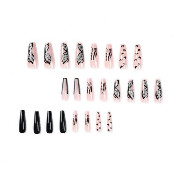 Black Butterfly Flame Patterns Fake Nails Charming Comfortable Wearing for Women Girls Nail Decor Jelly Glue Model
