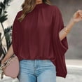 thumbnail image 2 of Womens Stand Neck Loose Sleeve Short Sleeve Summer Top Loose High And Low Hem Casual Large Shirt Top Spf Shirts for Women Long Sleeve Sun Protection Clothing Women, 2 of 7