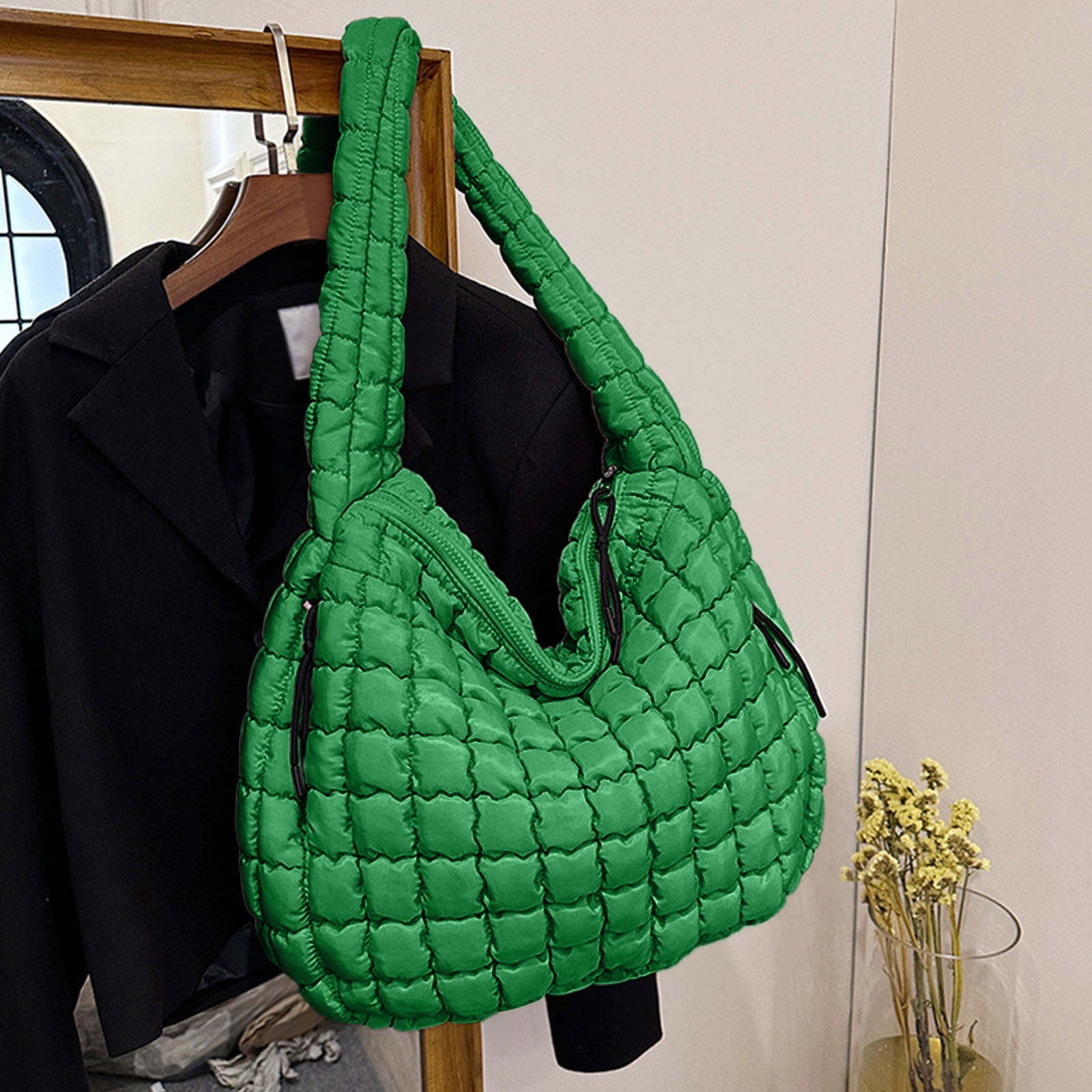 Hvyesh Puffer Tote Bag for Women Quilted Tote Bag Large Crossbody Bag Puffy Bag Lightweight Carryall Bag for Women