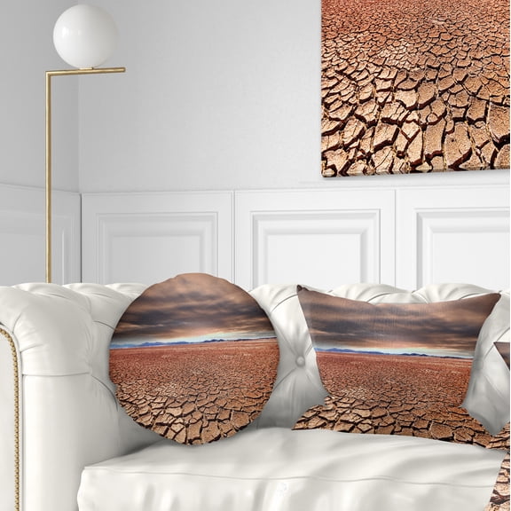 Designart Drought Land under Cloudy Sky - African Landscape Printed Throw Pillow - 12x20