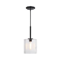 Haven 60 Watt 1-Light Matte Black Geometric Pendant Light with Clear Rippled Glass Shade