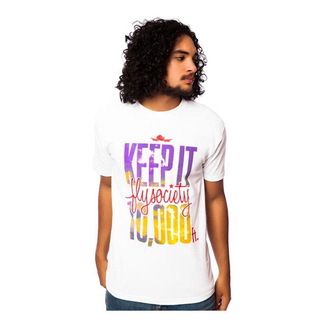 Fly Society The 10,000 Ft Graphic Camiseta para Hombre, Blanco, Mediano