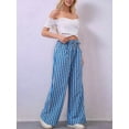 thumbnail image 2 of Women Drawstring Striped Pants Loose Wide Leg Trousers Casual Low Waist Pants Comfy Lounge Pants with Pockets Blue M, 2 of 5