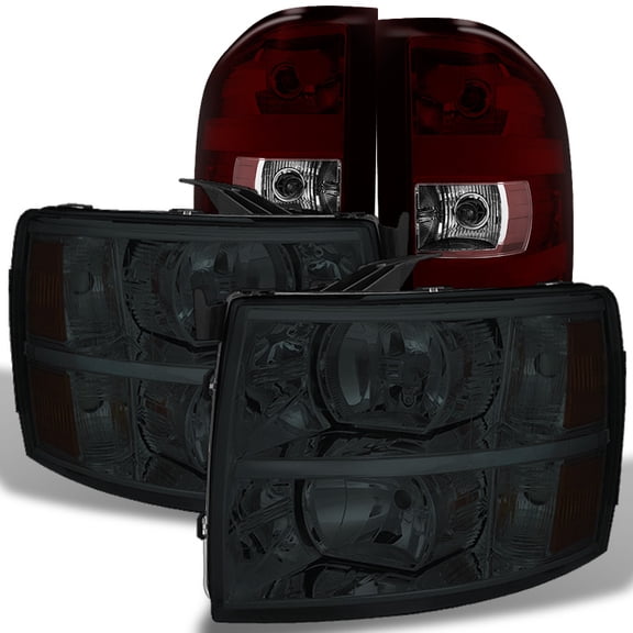 AKKON - For Chevy Pickup 2007-2013 Silverado 1500 2500HD 3500HD Heavy Duty Smoked Headlights   Dark Red Tail Light Combo