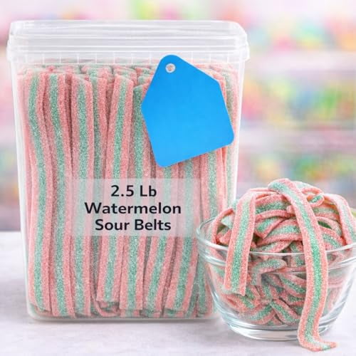 Watermelon Sour Belts Candy – 2.5 lb Bulk Tub, Chewy Sour Ribbon Candy for Parties, Candy Jars & School Treats