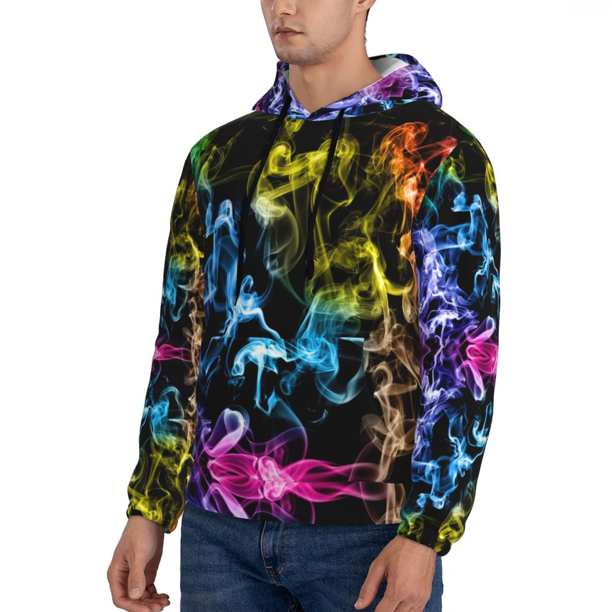 Men 3d abstract clearance smoke print hooded sweatshirt