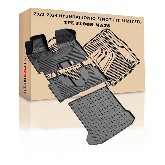 IKABEVEM Floor Mats and Cargo Liner Compatible with Hyundai Ioniq 5 2022 2023 2024 (Only for Movable Console) All Weather Floor Liner Protection Mat Include Front and Rear Row Liner Trunk Set Black
