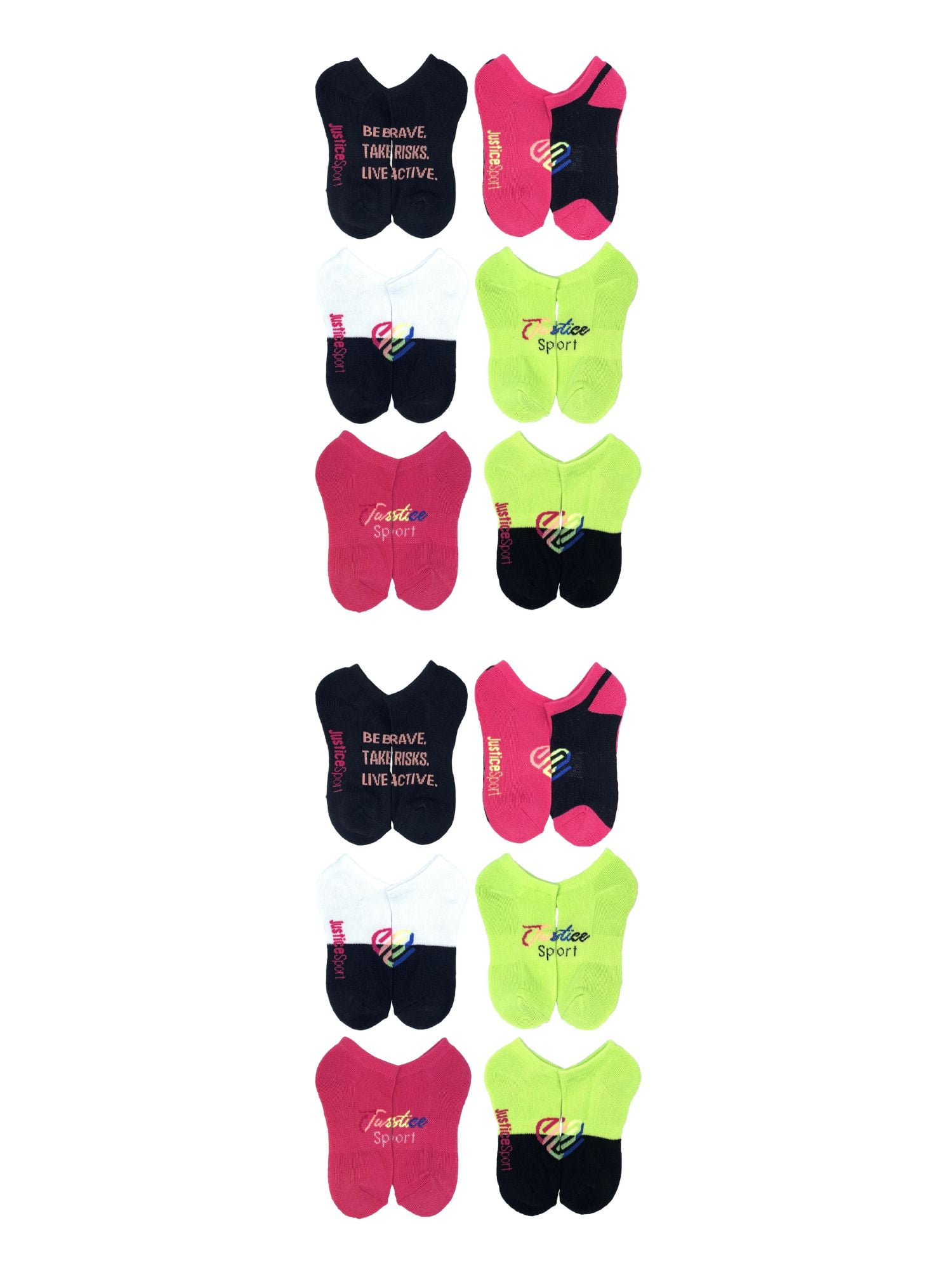 Justice Girls No-Show Socks, 12-Pack, Sizes M-L