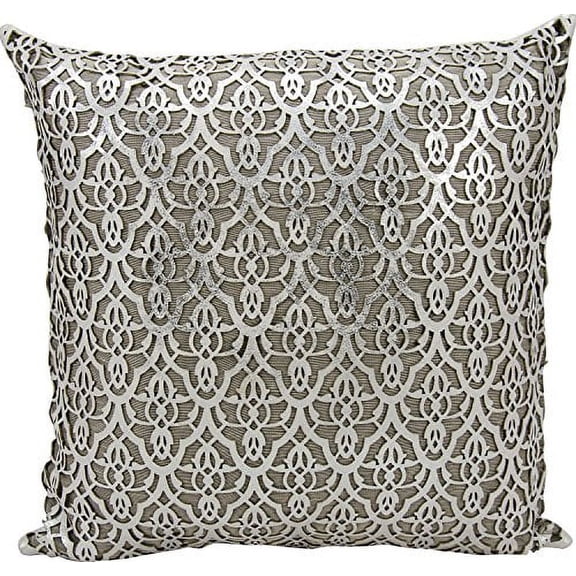 Nourison Couture Natural Hide Moorish Leaves Silver/White Throw Pillow