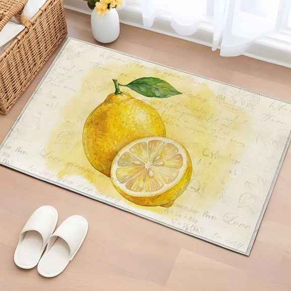 Lemon Entryway Rug 2'x3' Non Slip Front Door Mats, Yellow Summer Botanical Watercolor Modern Art Entrance Rugs Indoor Outdoor Carpet, Washable Floor Mats Small Area Rug for Bedroom Kitchen