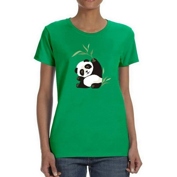 Panda With Bamboo Leaves T-Shirt Women -Image by Shutterstock, Female Medium