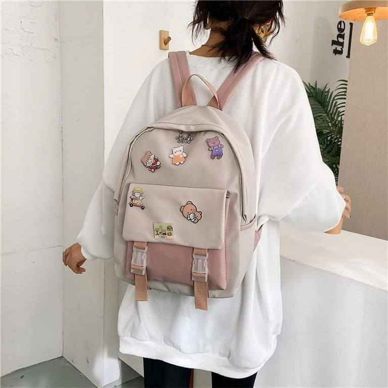 DanceeMangoos Kawaii Backpack with Cute Pins Aesthetic Mini Canvas Laptop Ita Bag Back to School Supplies Stationary Pink