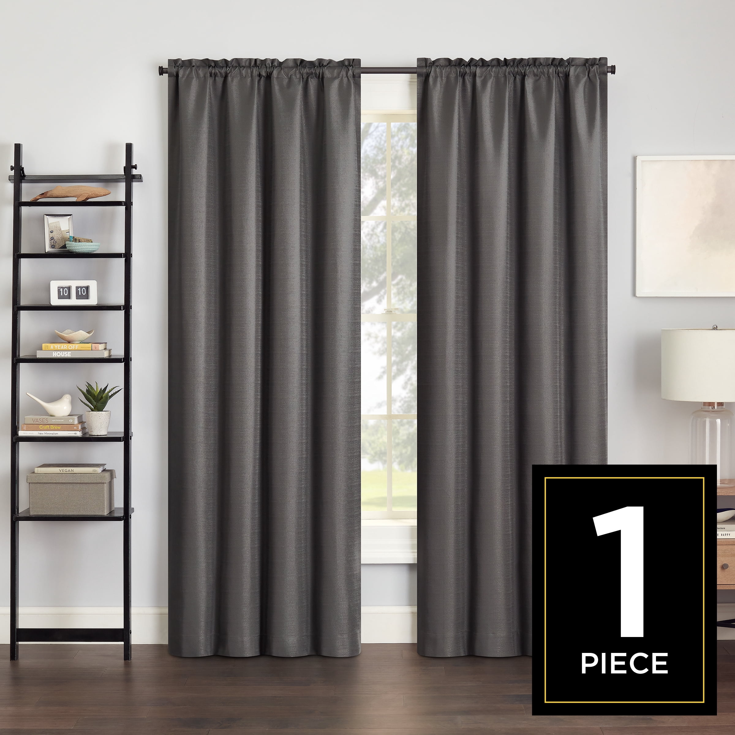 Eclipse Samara Solid Blackout Curtains, Single Curtain Panel, 84 Inch Long Blackout Curtains, 42" W x 84" L, Pewter