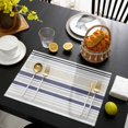 thumbnail image 3 of Beige Stripe Placemats Set of 6, Modern Abstract Art Navy Blue Striped Rustic Placemats for Dining Table, Place Mats for Kitchen Tabletop, Waterproof Wipeable Dining Table Mats Set, 3 of 9