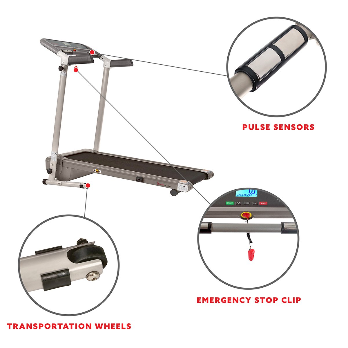 Sunny Health & Fitness Fixed Incline, Foldable Home Gym Walking Treadmill, 220 lb Max Weight, 1.25 HP - SF-T7942 - image 5 of 10