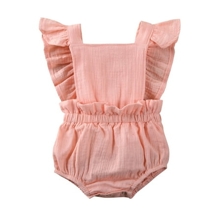 

Baby Jumpsuit with Ruffle Trim Shoulder Length Breathable and Cool Romper