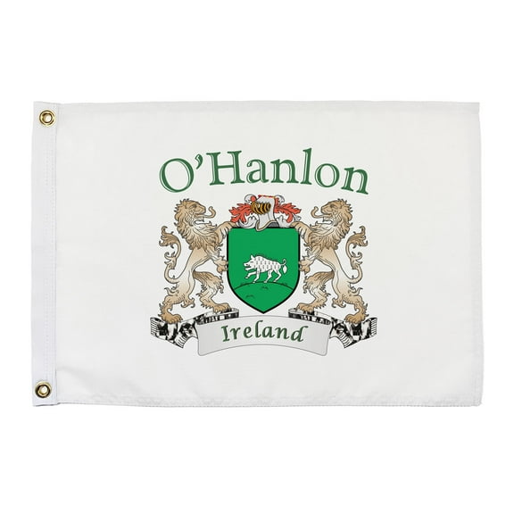 O'Hanlon Irish Coat of Arms Small White Flag - 16"x10.5" inches
