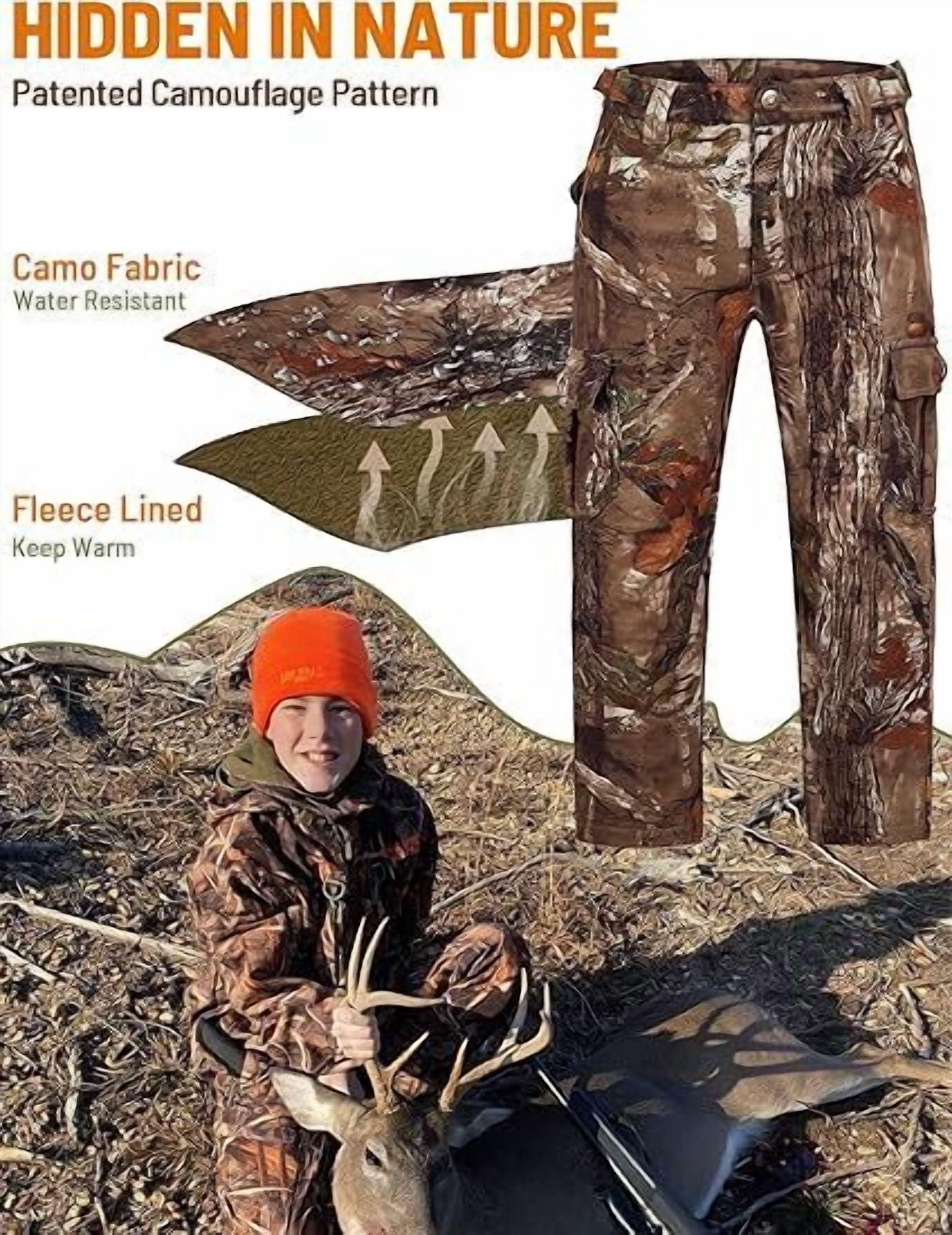 NEW VIEW Kids Camo Hunting Pants Silent, Youth Hunting Clothes for Cold Winter, Camouflage Hunting Pants for Boys & Girls
