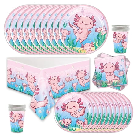 Axolotl Party Supplies Set Plates Cups Tablecloth Napkins Birthday Decor Theme Party
