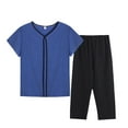 thumbnail image 2 of Womens pajama sets Women Summer Middle Embroidered Short Sleeve Color Block T Shirt Set XXL, 2 of 6