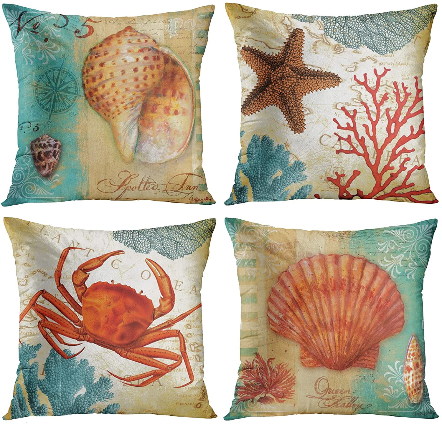 sofasnapper biscuit coastal seaside coral reef seashell cushion cover US SELLER 