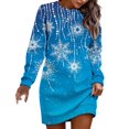 thumbnail image 1 of Bmisegm Robe Décontractée à Manches Longues Col Rond Imprimé Flocon de Neige Mode Automne et Hiver Vêtements de Noël Bleu Clair m, 1 of 4