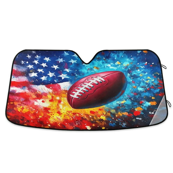 American Flag and Football Car Windshield Sun Shade Foldable Car Front Window Visor Heat and UV Protection 53x23.5