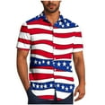 thumbnail image 2 of VgaVtl Independence Mens Plus Size Shirts Collared Short Sleeve Tops for Men Holiday Casual Striped Loose Cardigan Shirts, 2 of 7