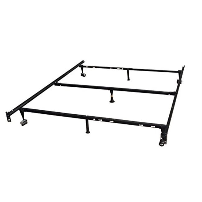 7-Leg Heavy Duty Metal Queen Size Bed Frame with Center Support & Locking Wheels 