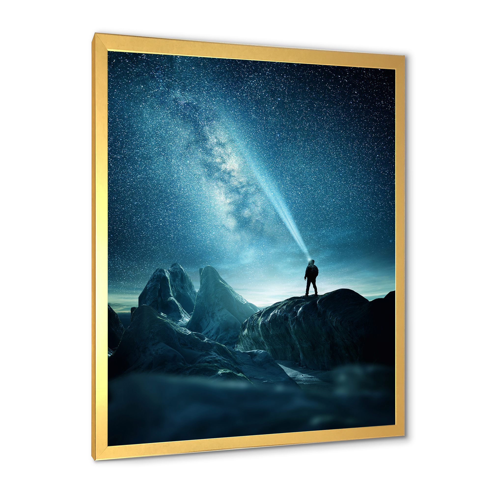 Designart 'A Light Shining by A Man Shining Into The Night Sky' Modern Framed Art Print