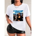thumbnail image 1 of Camiseta De Verano Para Mujer, Cuello Redondo, Para Mochilero, Vacaciones En La CalleWomens Graphic T-Shirt - Bold Oil Painting Figure Print - Comfortable Sportswear Top with Short Sleeves and Crew, 1 of 8